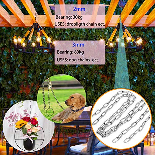 Metown Stainless Steel 304 Chain,Metown Stainless Steel Coil Chain 5m Length 2mm(5/64 inch) Thickness,Perfect for Anchor Chain, Pet Dog Chain, Camping, Clothes Hanging(2mm, 5) - Image 4