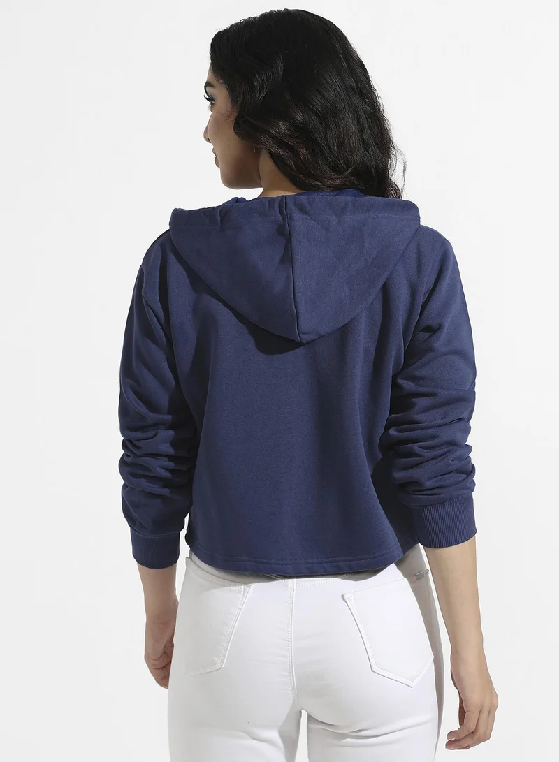 Pinacolada  Women's Indigo Blue Zip-Front Hoodie With Contrast Drawstring for Women | Best Price UAE