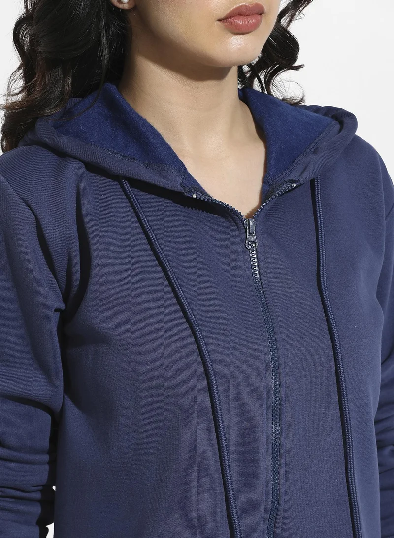 Pinacolada  Women's Indigo Blue Zip-Front Hoodie With Contrast Drawstring for Women | Best Price UAE