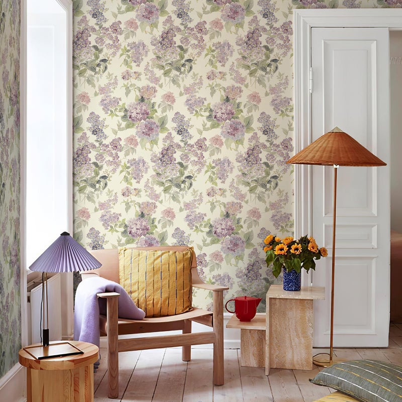JiffDiff Floral Wallpaper Peel and Stick Modern, Purple Lilac Flower Wall Paper, Vintage Self Adhesive Wallpapers for Bedroom or Furniture Decor, Removable Renter Friendly Contact Paper 120" X17.3" - Image 3