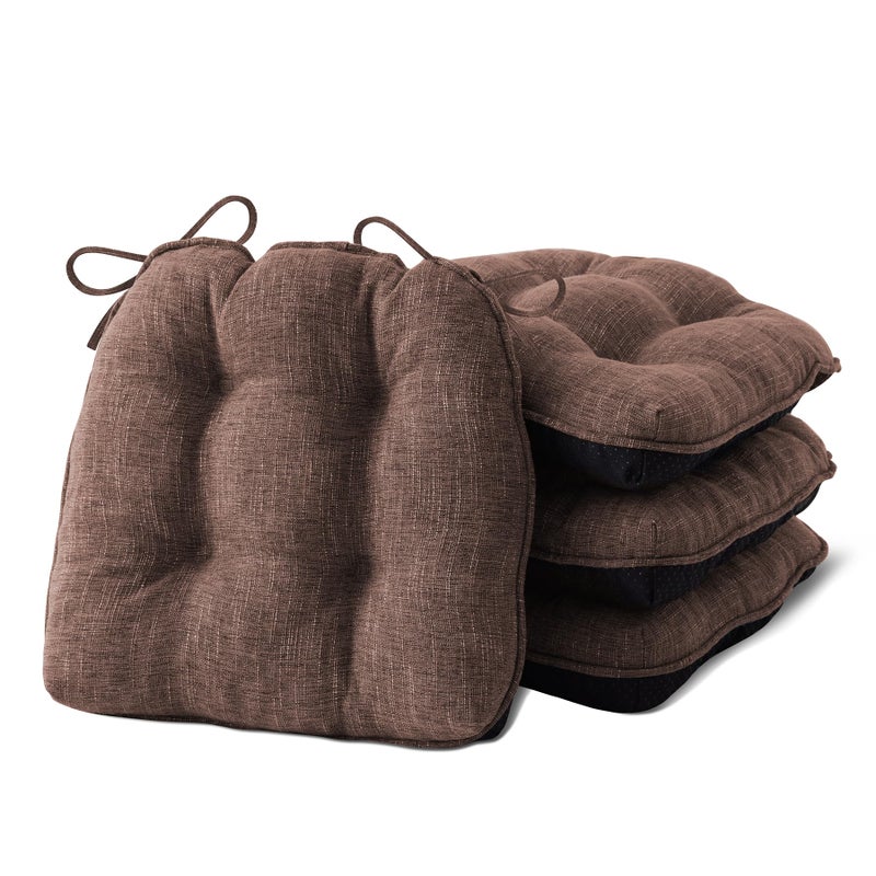 IPYNBAP Chair Cushions for Dining Chairs Set of 4, Kitchen Chair Cushions, Chair Pads with Ties and Non Slip Backing, Tufted Memory Foam Seat Cushion 4 Pack, 18" x 18" x 4", Brown - Image 1