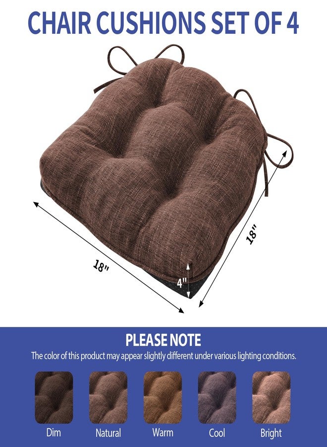 IPYNBAP Chair Cushions for Dining Chairs Set of 4, Kitchen Chair Cushions, Chair Pads with Ties and Non Slip Backing, Tufted Memory Foam Seat Cushion 4 Pack, 18" x 18" x 4", Brown - Image 2