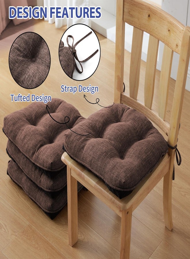 IPYNBAP Chair Cushions for Dining Chairs Set of 4, Kitchen Chair Cushions, Chair Pads with Ties and Non Slip Backing, Tufted Memory Foam Seat Cushion 4 Pack, 18" x 18" x 4", Brown - Image 4