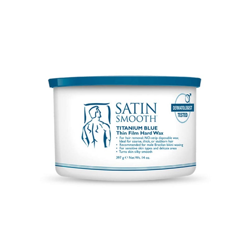 Satin Smooth Titanium Blue Thin Film Hard Wax  Hair Removal Wax No Strip Waxing for Sensitive Skin Ideal for Coarse Thick Stubborn Hair 14oz