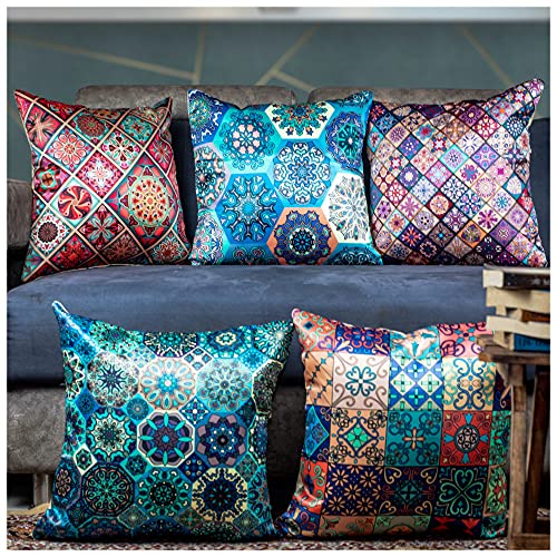 Vendola Merhaba Microfiber Satin 250TC Cushion Pillow Covers, Multicolor, Set of 5(Merhabaaa,16x16 Inches) - Image 1