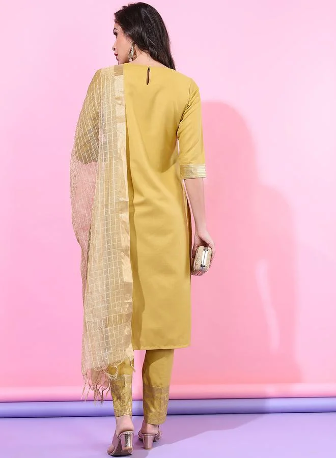 Vishudh Vishudh Women Yellow Printed Kurta Set with Dupatta