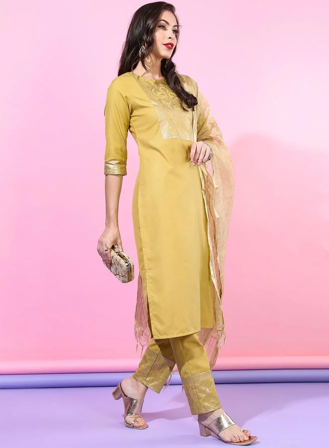 Vishudh Vishudh Women Yellow Printed Kurta Set with Dupatta