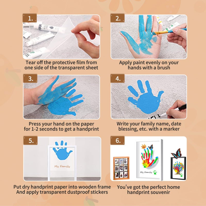 VidwanHome Family Handprint & Hand Casting Kit â€“ DIY Craft Keepsake with Wooden Frame, Non-Toxic Paints, Baby Footprin Kit â€“ Perfect Gifts for Grandparents, New Parents & Families (White, 4 Transparent Sheets) - Image 2