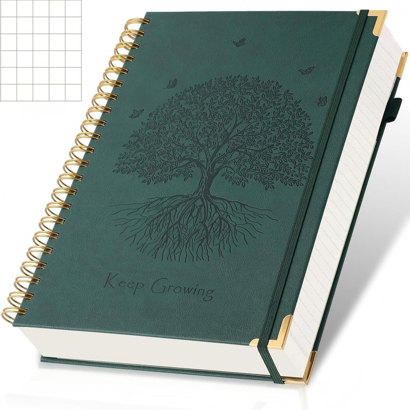 Amanple Graph Paper Notebook, 8.5” x 5.5” Graphing Notebook, 300 Pages, Large A5 Hardcover Grid Notebook Journal, Graph Paper Spiral Notebook with Thick Paper, Pockets for School and Office Supplies, Green - Image 1