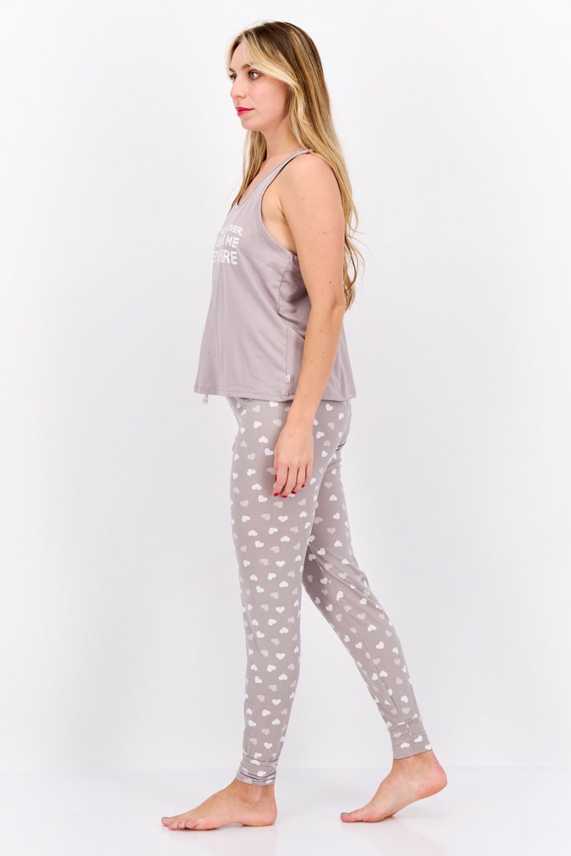 French Affair Women 2 Pieces Graphic Print Pajama Set, Gull Gray - Image 4