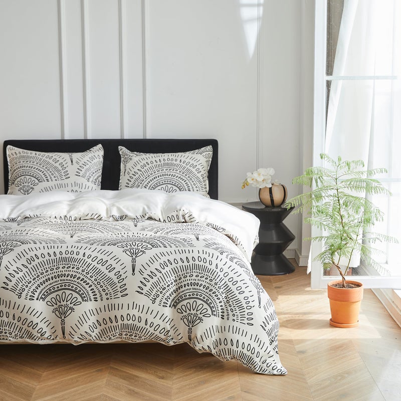 Simple&Opulence Boho Cooling Duvet Cover Set, 3Pcs Aztec Luxury Tribal Geometric Pattern Comforter Cover Set, Soft Breathable Bedding for Hot Sleepers(White, Queen) - Image 1