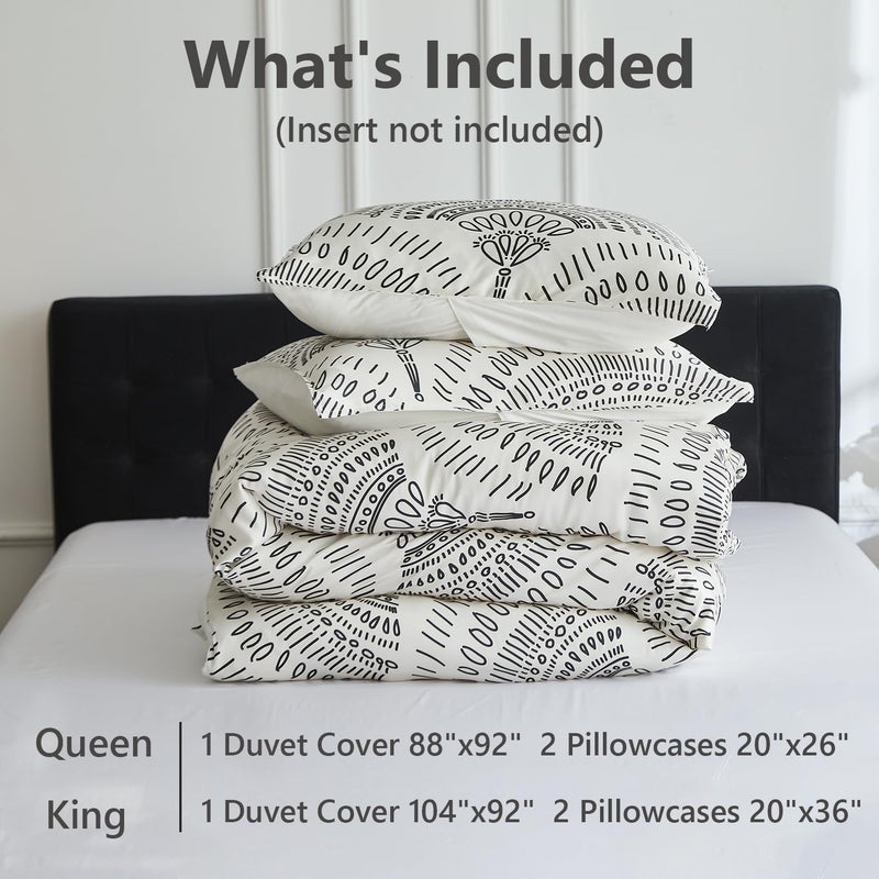 Simple&Opulence Boho Cooling Duvet Cover Set, 3Pcs Aztec Luxury Tribal Geometric Pattern Comforter Cover Set, Soft Breathable Bedding for Hot Sleepers(White, Queen) - Image 2
