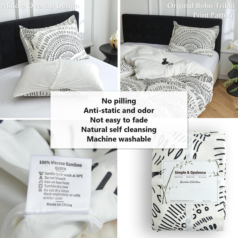 Simple&Opulence Boho Cooling Duvet Cover Set, 3Pcs Aztec Luxury Tribal Geometric Pattern Comforter Cover Set, Soft Breathable Bedding for Hot Sleepers(White, Queen) - Image 4