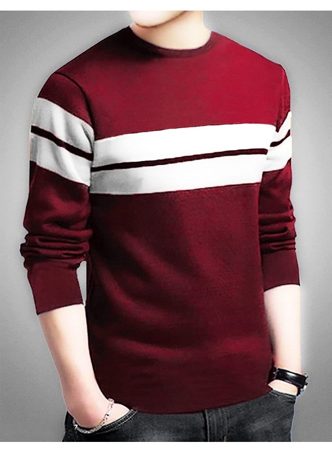 LEOTUDE Men'S Regular Fit Cottonblend Full Sleeve Round Neck T-Shirt (18All_P_Maroon_Xl) - Image 3