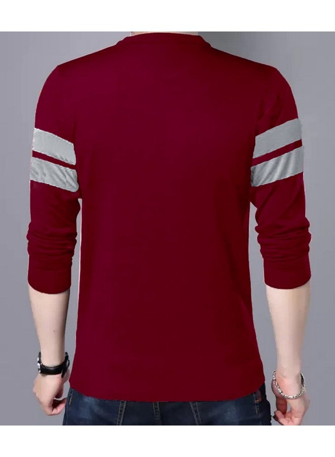 LEOTUDE Men'S Regular Fit Cottonblend Full Sleeve Round Neck T-Shirt (18All_P_Maroon_Xl) - Image 2