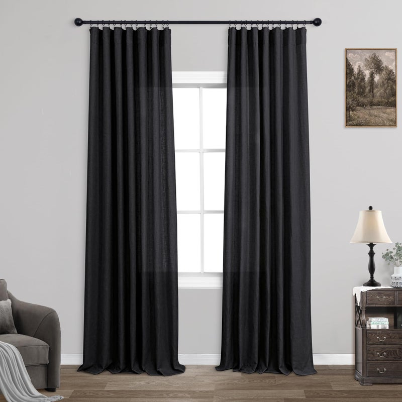 KOUFALL Black Curtains 96 Inches LongSheer Lace Boho Canopy Bed Linen Curtains for Living Room 96 Inch Length