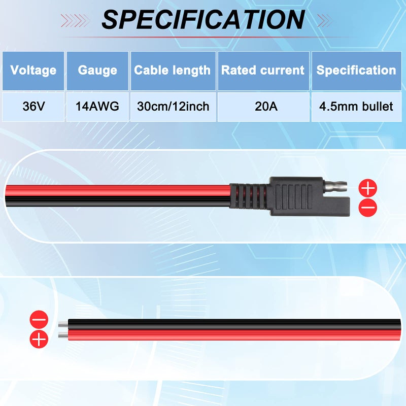 Frienda 8 Pack 14 Awg SAE Connectors Cable 1 Feet SAE Extension Cable Compatible with 2 Pin Single Plug Disconnect, Power Automotive Extension Connectors for Motorcycles, Cars, Solar Panels, Chargers - Image 3