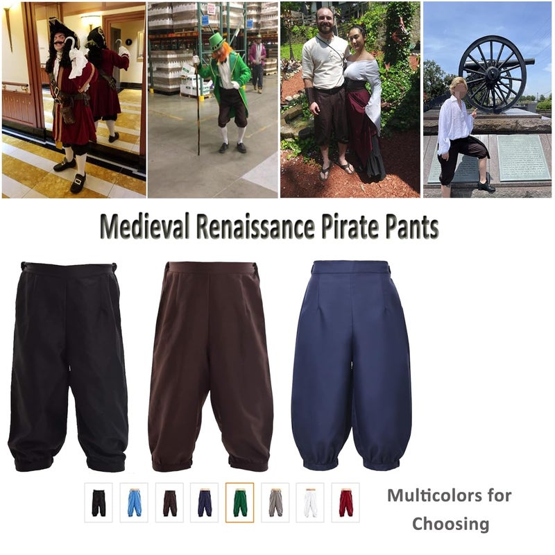 BLESSUME Retro Colonial Pants Renaissance Mens Knicker Pants Breeches Brown - Image 2