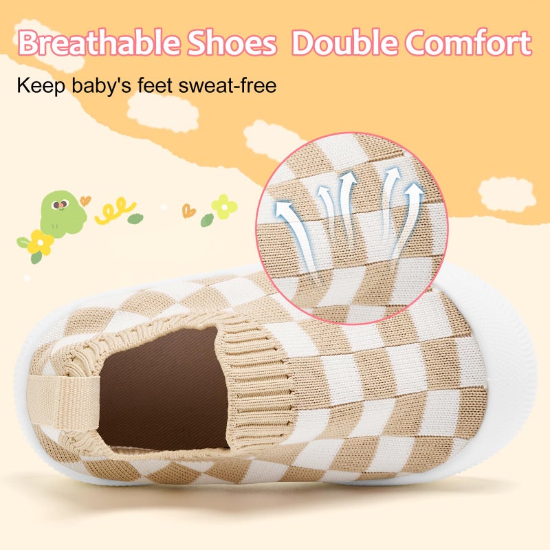 VIFUUR Baby Shoes Girls Boys Toddler Sneakers Non-Slip First Walkers Shoes for Babies Low Top Khaki Board Size 6-12 Months Infant - Image 4