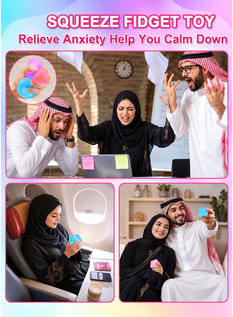 لعبة الضغط الحسية لتخفيف التوتر، لعبة ضغط ناعمة ومرنة لتخفيف القلق مع كرة ضغط صلبة للغاية، هدية للكبار والصغار والأولاد والبنات - مكعب 2.25 بوصة (وردي) - Image 5