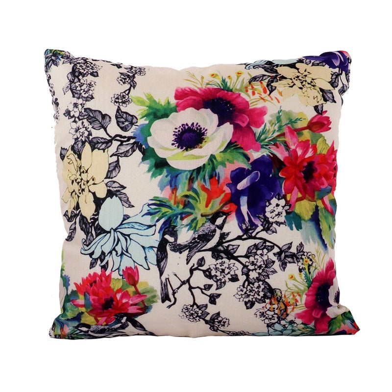 Kuber Industries Kuber Industries Floral Design 5 Pieces Cotton Cushion Cover - 16"x16"(Cream)  - Image 2
