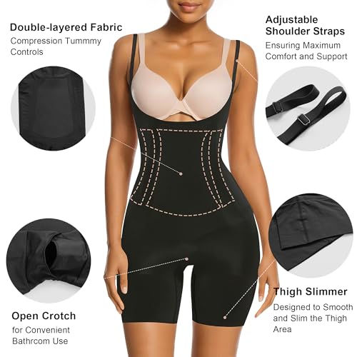 SHAPERX شيبيركس ملابس تشكيل للنساء للتحكم في البطن فتحة صدر مفتوحة مشد الساقين ، SZ2490293-أسود-XL - Image 4