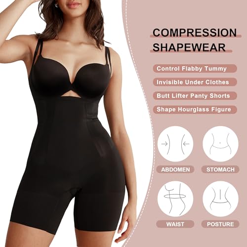 SHAPERX شيبيركس ملابس تشكيل للنساء للتحكم في البطن فتحة صدر مفتوحة مشد الساقين ، SZ2490293-أسود-XL - Image 5