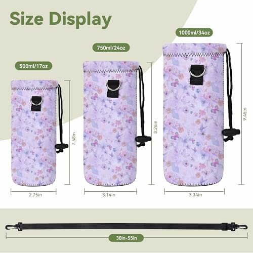AORTDES Neoprene 750ML Water Bottle Bag Carrier Portable Insulated Bottle Sling Holder Case Pouch with Adjustable Shoulder Strap for Men Women Walking Hiking Running FlowersButterflies - Image 3