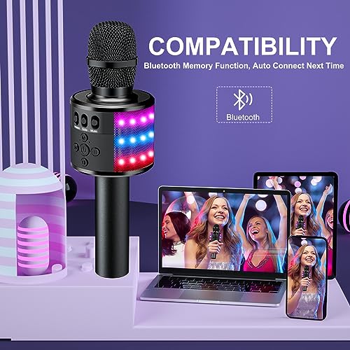 BONAOK Karaoke Microphone for Kids & Adults - Bluetooth Microphones Singing Mic with Disco Lights, Echo Effect, Built-in Speaker Portable Karaoke Player for Party Travel Gifts Q78(Black) - Image 4