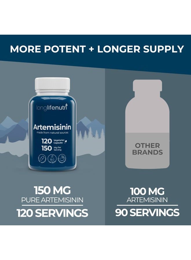 LongLifeNutri Artemisinin 150mg - 120 Vegetarian Capsules | Made in USA | 4 Months Supply | Pure Sweet Wormwood Extract 150 mg Super Complex Powder Pill - Image 3