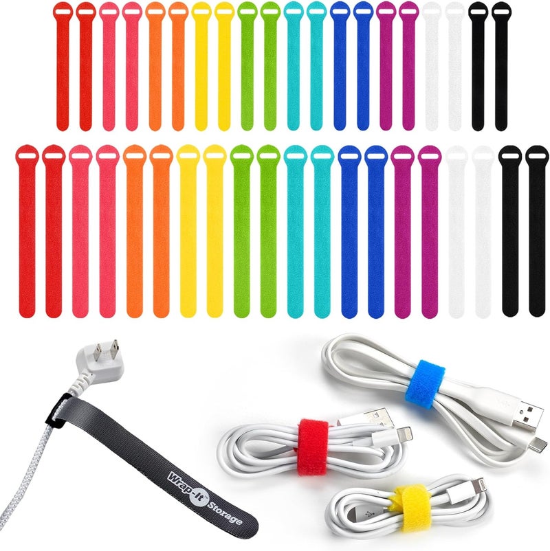 Wrap-It Storage Self-Gripping Cable Ties by , Multi-Color, 40 Pack (5 Inch and 8 Inch Straps) – Reusable Hook and Loop Cord Keeper, Cable Wrappers for Cord Management and Home Office Desk Organization - Image 1