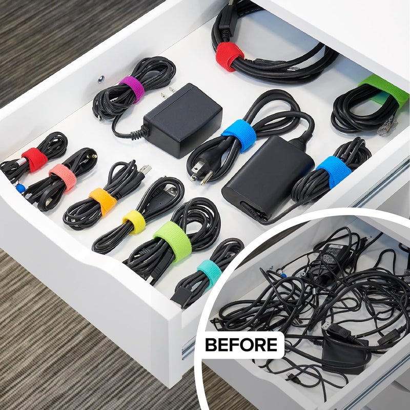 Wrap-It Storage Self-Gripping Cable Ties by , Multi-Color, 40 Pack (5 Inch and 8 Inch Straps) – Reusable Hook and Loop Cord Keeper, Cable Wrappers for Cord Management and Home Office Desk Organization - Image 2
