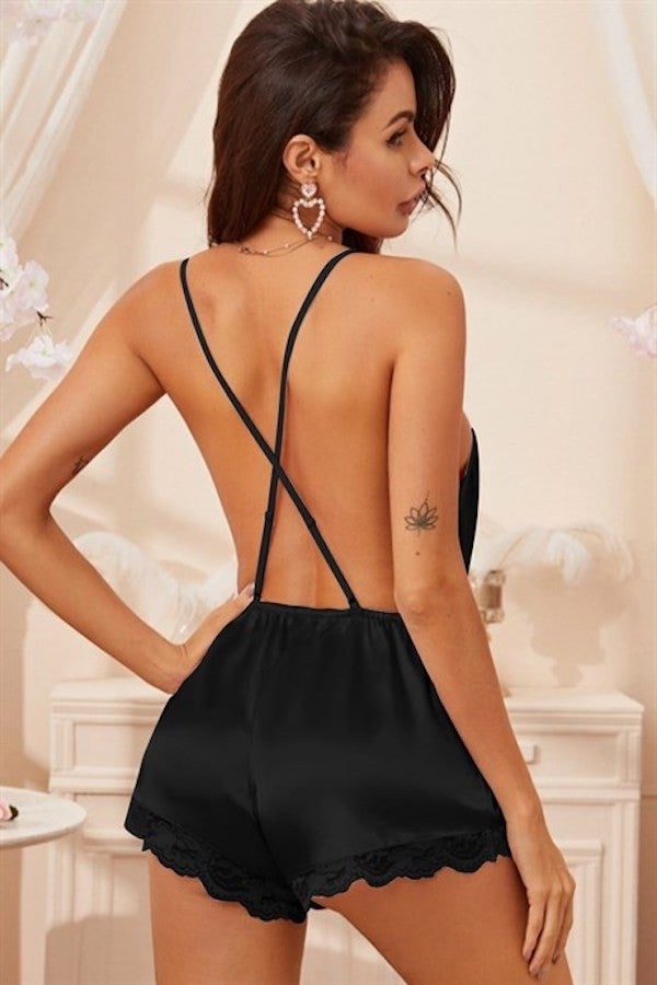 my cherie Soft Satin and Lace Detail Mini Jumpsuit Nightgown - Image 2