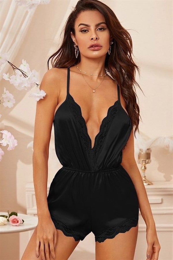 my cherie Soft Satin and Lace Detail Mini Jumpsuit Nightgown - Image 1