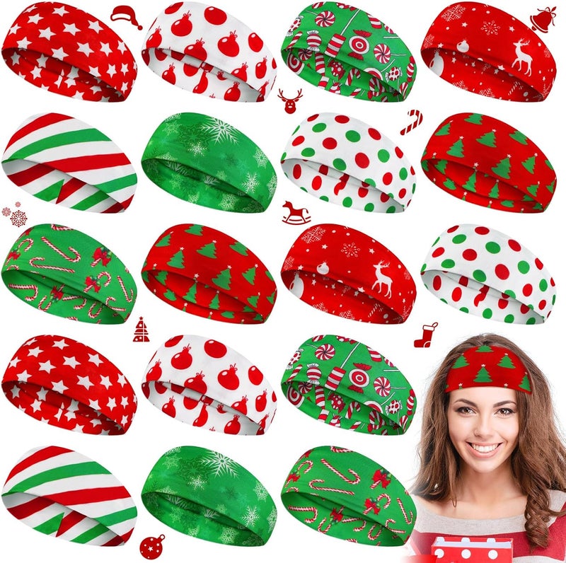 Loopeer 18 Pieces Christmas Headbands for Women Christmas Hair Accessories Christmas Candy Twisted Head Wrap Elastic Turban Headbands Sports Sweat Wicking Headband Wide Knot Hair Bands Gifts for Girls Kids 