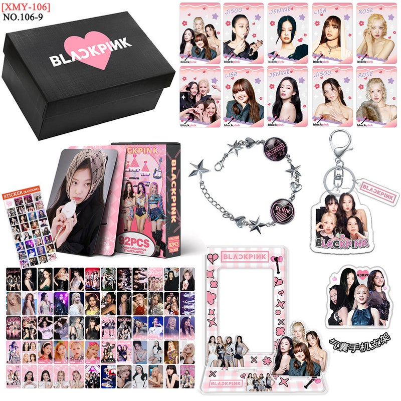 BLACKPINK Inspired Gift Box Set – K-pop LOMO Cards + Zinc Alloy Bracelet + Standee + Photo Frame + Keychain + Card, Fan Merch Collectible Kit