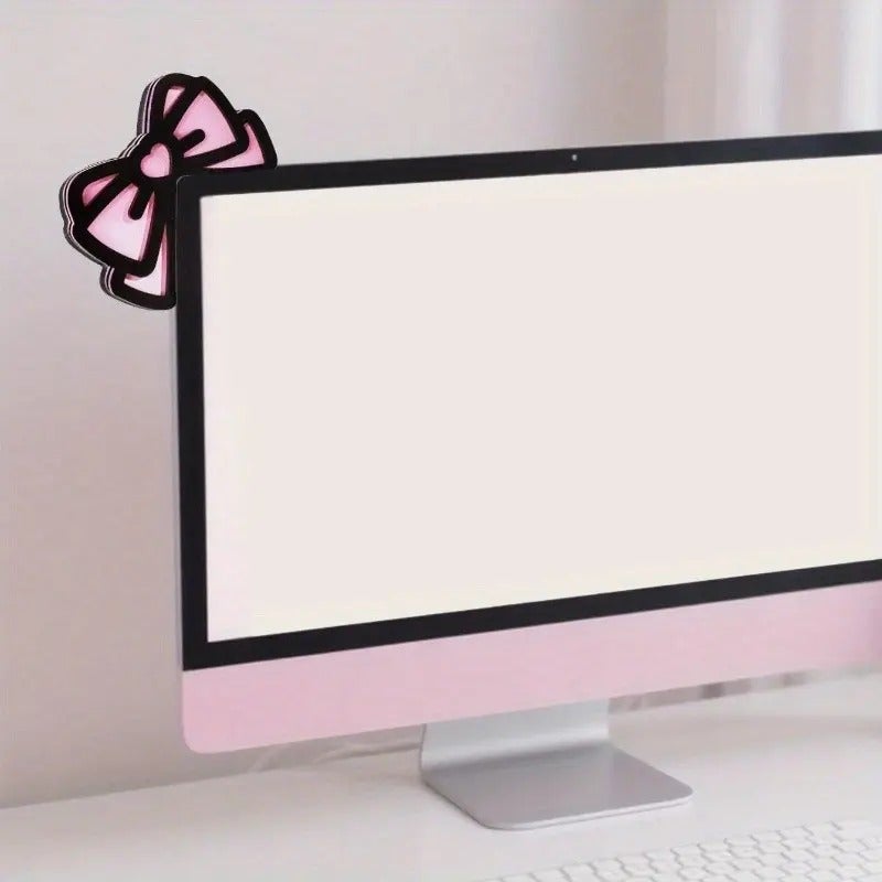 PETO Cute Bow Monitor Corner Decor, Elegant Desktop Decoration for Home Office, Durable Office Desk Accessory and Decorative Desk Sign, Decorative Plaque, Perfect Gift for Women - Image 3