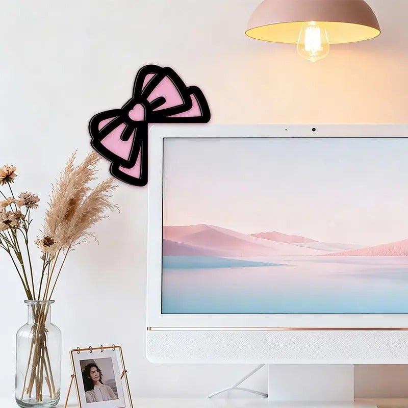 PETO Cute Bow Monitor Corner Decor, Elegant Desktop Decoration for Home Office, Durable Office Desk Accessory and Decorative Desk Sign, Decorative Plaque, Perfect Gift for Women - Image 4