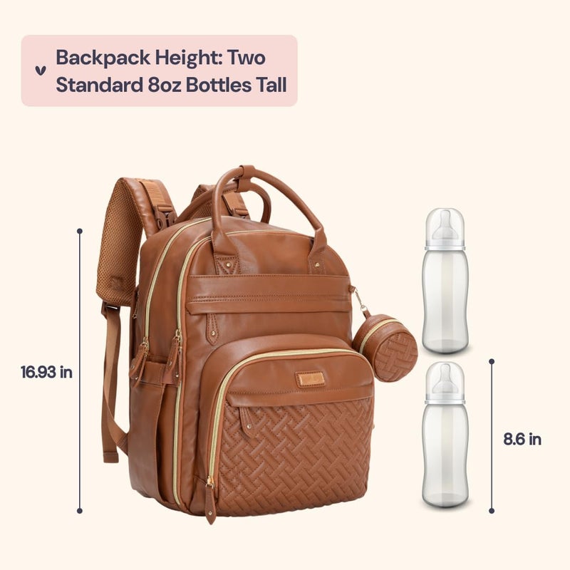BabbleRoo Leather Diaper Bag Backpack - Baby Essentials Travel Baby Bag, Multi function, Water Resistant, with Changing Pad, Stroller Straps & Pacifier Case - Unisex, Natural Brown - Image 2