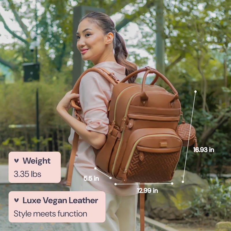 BabbleRoo Leather Diaper Bag Backpack - Baby Essentials Travel Baby Bag, Multi function, Water Resistant, with Changing Pad, Stroller Straps & Pacifier Case - Unisex, Natural Brown - Image 3
