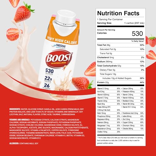 Boost Very High Calorie Strawberry Nutritional Drink – 22g Protein, 530 Nutrient Rich Calories, 8 Fl Oz (Pack of 24) - Image 3