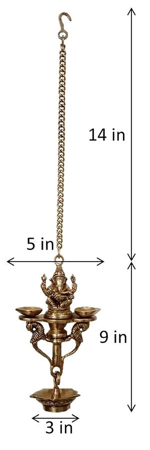 Purpledip Brass Ganesha Nila Vilakku 7batti Hanging Diya Peacocks Design Majestic Oil Lamp Deepak 12253 - Image 5