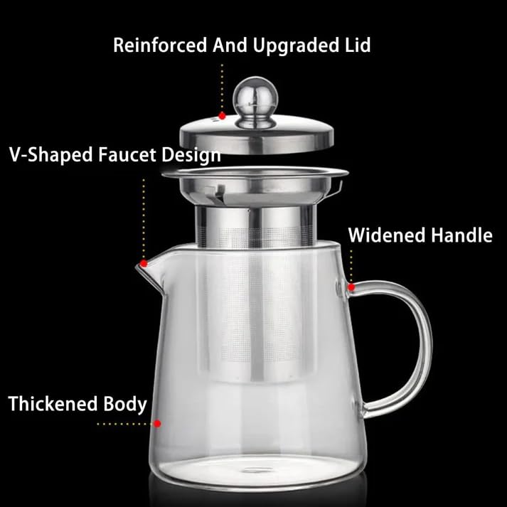 MENOVAS Glass Teapot with Removable Stainless Steel Infuser Borosilicate Glass Tea Pot with Strainer for Blooming Tea Loose Leaf Tea Microwave Stovetop Safe 750ml - Image 2
