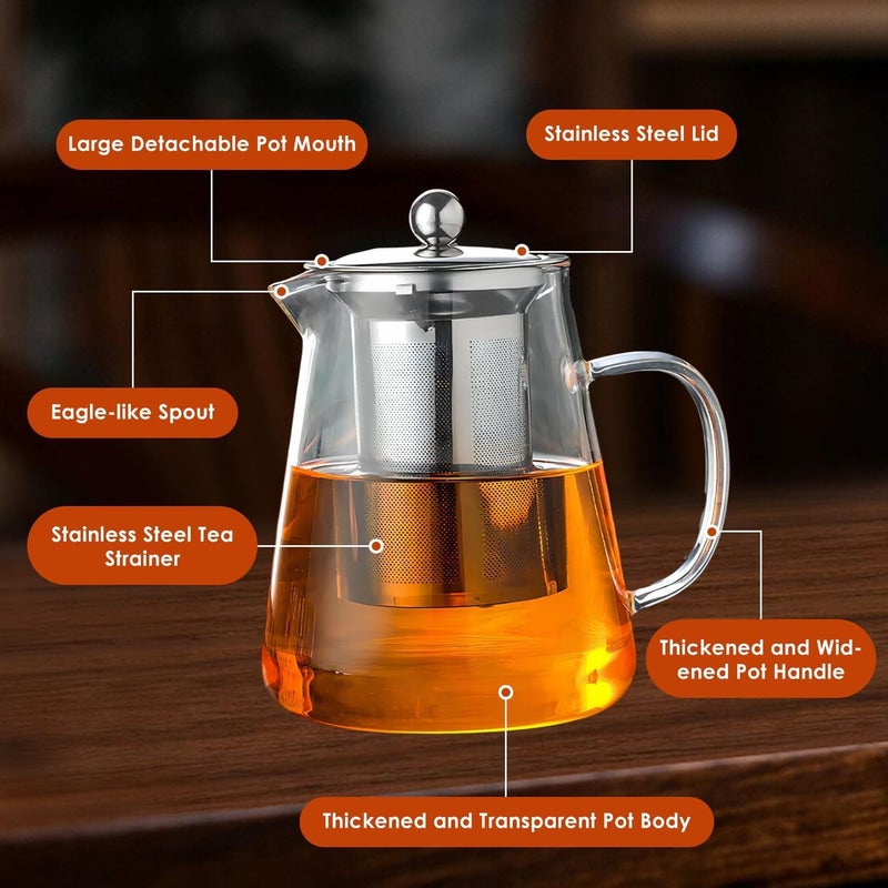 MENOVAS Glass Teapot with Removable Stainless Steel Infuser Borosilicate Glass Tea Pot with Strainer for Blooming Tea Loose Leaf Tea Microwave Stovetop Safe 750ml - Image 3