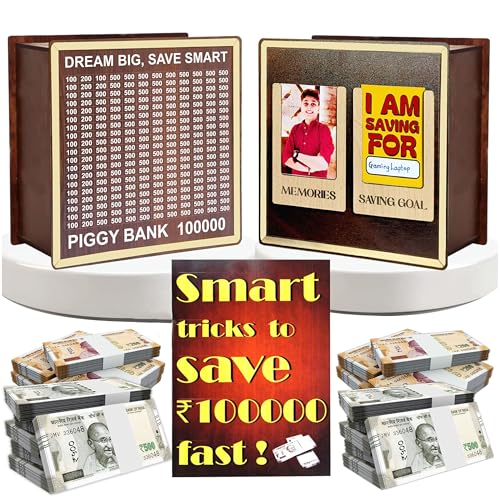 SWAGSTATION Money Saving Box for Kids and Adults | Wooden Money Bank with Lock | Big Size Piggy Bank 2 Lakh Target | 1 Lakh Saving Box with Numbers | Undiyal Hundi Piggy Bank (1 Lac Money Box) - Image 1