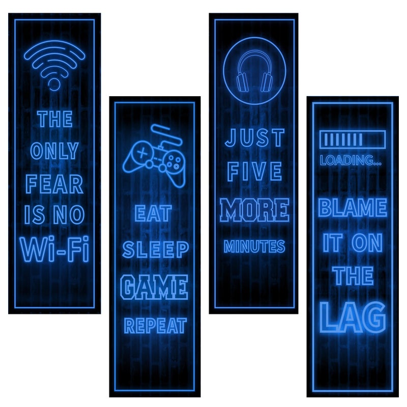 Robmoda Eat Sleep Game Wall Decals Glow in The Dark, Gamer Controller Stickers Decor for Boy Bedroom, Joystick Video Gaming Kids Playroom Nursery Decoration (Blue) - Image 1