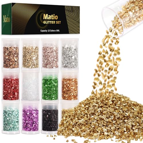 Matio 12 Colors Crushed Glass Irregular Glitter, 4.23oz/ 120g Crushed Broken Glass Sprinkle Chips for Resin Epoxy Jewelry DIY,Shattered Crystal Flakes Sequins for Nail Art Decor Phone Case Vase Filler - Image 1
