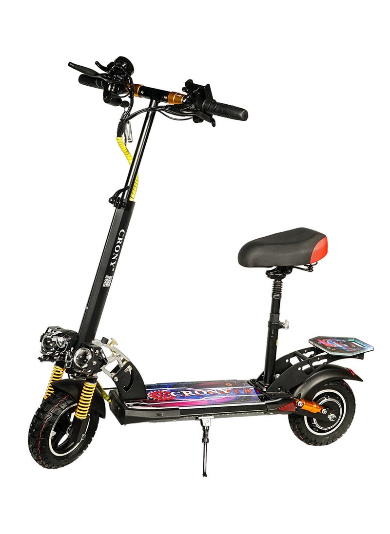 Crony V10+ Led High-Speed Electric Scooter, 150OW 48v/12ah Battery Dual Disc Brakes, Front/Rear Suspension, 120kg Load – Aluminum Alloy Frame, Triple Led Headlamp, Bluetooth Speaker, Lcd Display & Mobile Phone Holder – 1-Year Motor Warranty  - Image 2