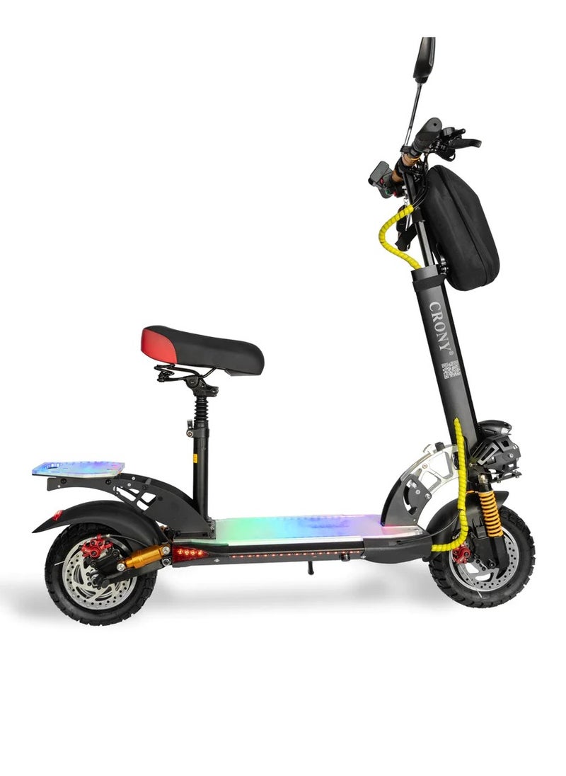 Crony V10+ Led High-Speed Electric Scooter, 150OW 48v/12ah Battery Dual Disc Brakes, Front/Rear Suspension, 120kg Load – Aluminum Alloy Frame, Triple Led Headlamp, Bluetooth Speaker, Lcd Display & Mobile Phone Holder – 1-Year Motor Warranty  - Image 1