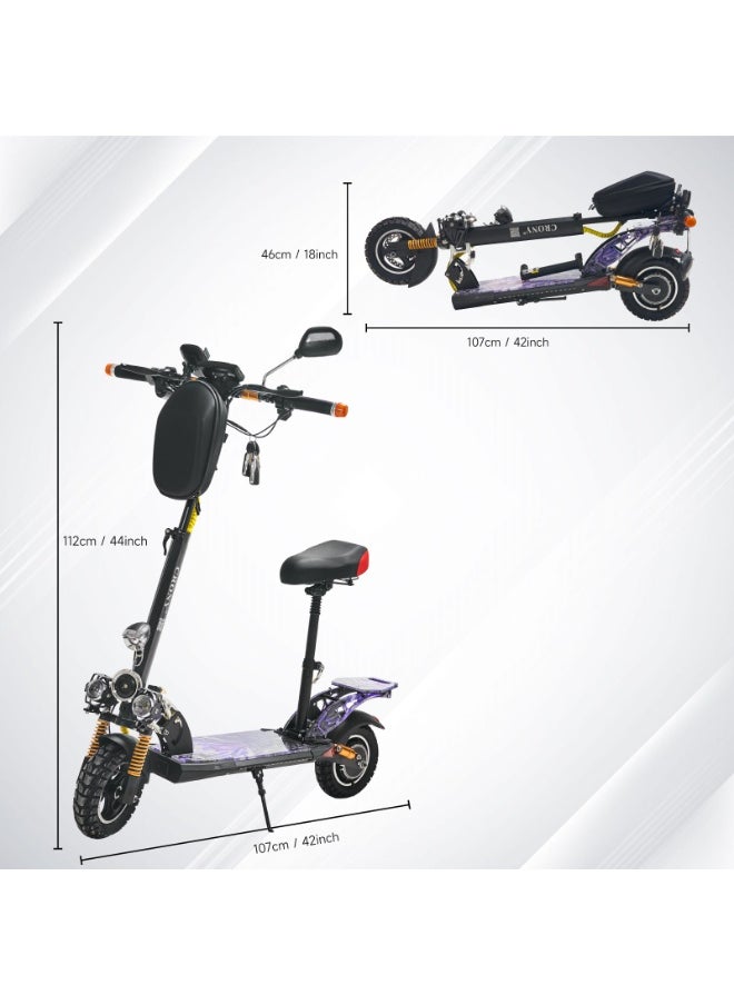 Crony - V10+ LED Electric Scooter for Adults, 1500W High-Speed Brushless Motor, 48V/12AH Battery, 68KM/H Max Speed, 45KM Range, Foldable Off-Road E-Scooter with Dual Suspension, Disc Brakes, Bluetooth Speaker, LCD Display, LED Lights, Rear-View Mirror, Aluminum Frame, Heavy Duty Urban Commuter Scooter, Portable and Smart App-Connected Mobility Solution - Image 1